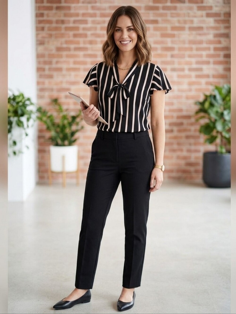 Adrianna Papell Black and White Ruffled Tie Front Blouse